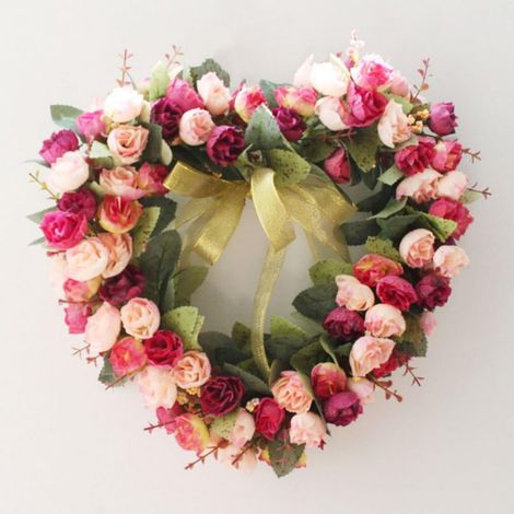 Guirlande En Forme De Cœur - Guirlande Artificielle En Roses - Pour Porte Mur Intérieur Extérieur - Décoration Mariage Fêtes - 35 Cm - 1 Pièce (1/4)