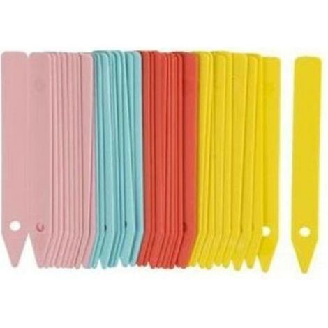 Étiquettes rigides en plastique pour plantes – Dimensions 10 cm – Lot de 40 étiquettes pré-perforées – Couleurs tendance bleu, jaune, rose, rouge (1/5)