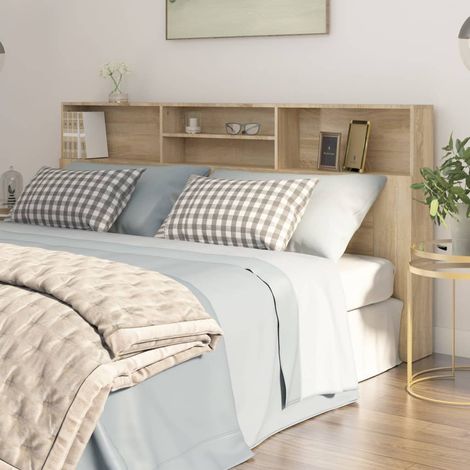 Vidaxl – Tête de lit en bois d'ingénierie chêne sonoma 200x19x103,5 cm – Rangement intégré – Stable et durable – Confort personnalisé