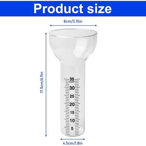 GOMETY Lot de 2 pluviomètres résistants au gel, 35 mm, verre de rechange, pluviomètre, résistant au gel, lampe de poche, pluviomètre, tube pluviomètre en verre avec graduation, appareils de (1/4)