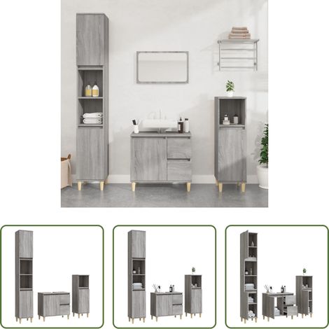 Armoire sur pied -  Ensemble d'armoires de salle de bain 3 pcs sonoma gris (1/5)