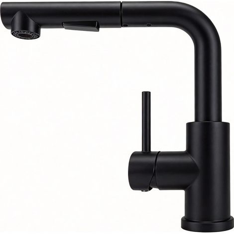 Robinet Cuisine, Mitigeur Cuisine avec Douchette Extractible, 2 Modes de Pulvérisation et Pivotante à 360°, En Forme de L Acier Inoxydable Monolevier Robinet Evier (1/5)