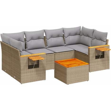 Salon de jardin avec coussins 7 pcs beige résine tressée (1/3)