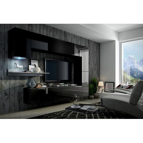 Ensemble meuble TV CONCEPT 6 noir-blanc brillant 256 cm