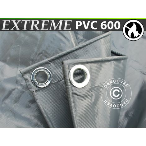 Bâche 8x14m, PVC 600g/m², Gris, Ignifugé (1/5)