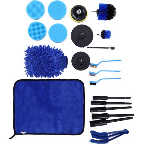 Kit de Nettoyage Auto 21 Pièces, Brosse pour Pneus et Jantes en PP, Embase Hexagonale Universelle, Outillage Voiture pour Carrelage et Surfaces