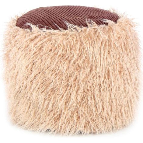 Pouf Rond Imitation Fourrure "Bobtail" 45cm Beige (1/3)