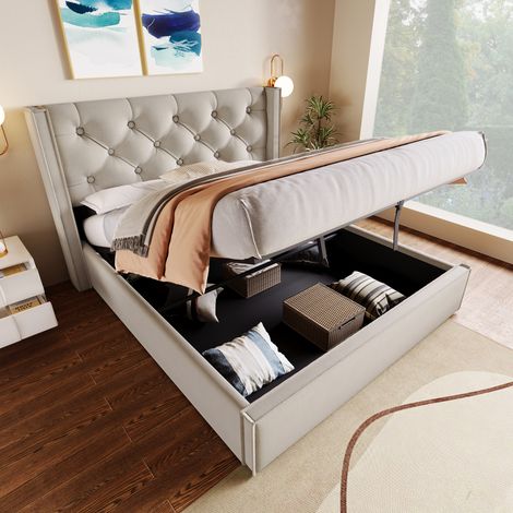 Letto letto matrimoniale contenitore 140x200 grigio OKMYHOME