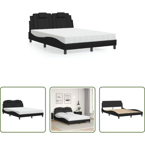 vidaXL Coussin de tête de lit - Lit Viana avec matelas noir 140x190 cm similicuir (1/5)