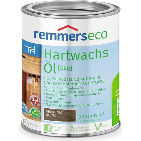 Remmers Hartwachs-Öl [eco] ebenholz, 0,75 Liter, Hartwachsöl für innen, natürliche Basis, Beize, Öl und Versiegelung in einem, nachhaltig, vegan