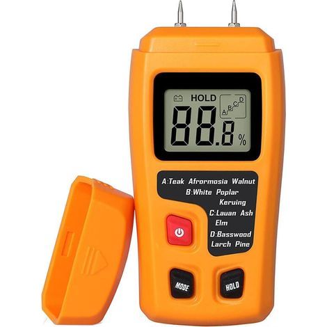Misuratore portatile di umidità del legno – Intervallo di misurazione 0-99,9% – Precisione ±0,5% – Schermo LCD HD – Compatibile con 50 specie di legno (1/5)