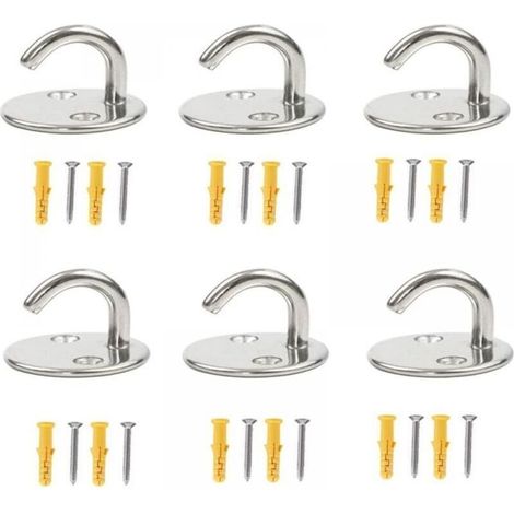6 Crochets de Plafond Annulaires avec Vis à Cheville en Plastique 5mm, Support Fixation en U pour Suspension Décorative (1/5)