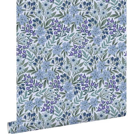 papier peint fleurs bleu - ESTAhome (1/5)