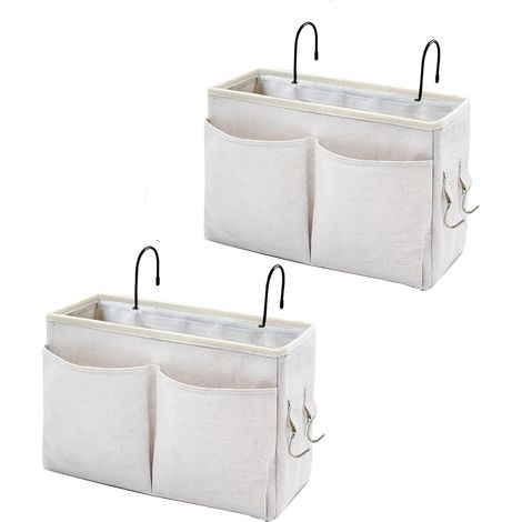 Panier de rangement suspendu multifonctionnel pour lit superposé, lit d'hôpital, chambre d'étudiant, barrières de lit peut contenir lunettes, livres, téléphones portables (blanc, lot de 2) (1/5)