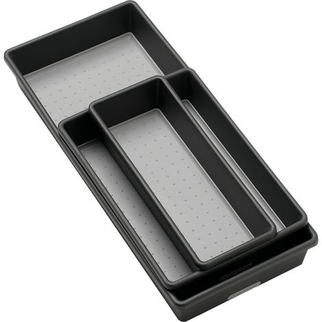 Lot de 3 organiseurs de tiroir Polyvalents pour Bureau et Salle de Bain, Organiseur pour Couverts, éplucheurs, spatules, revêtement et Patins antidérapants, Granit (1/5)