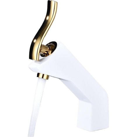 Robinet de cuisine Robinet de lavabo créatif, robinets d'évier de salle de bains chauds et froids, robinets de salle de bains de toilettes à trou, robinet d'eau monté sur le pont en laiton(SLT192-W) (1/5)