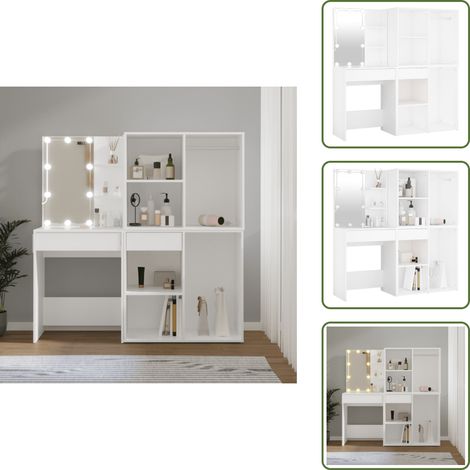 Maquillaje - vidaXL Tocador con LED y 2 armarios madera contrachapada blanco - Accesorios