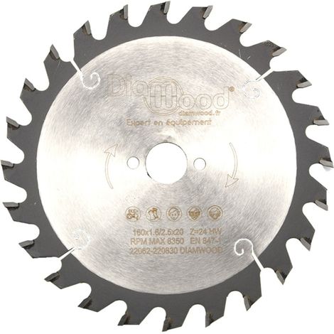 DIAMWOOD - Lame scie circulaire HM Débit - D. 160 mm × 20 mm × Z24 Alt - Bois tendre et exotique