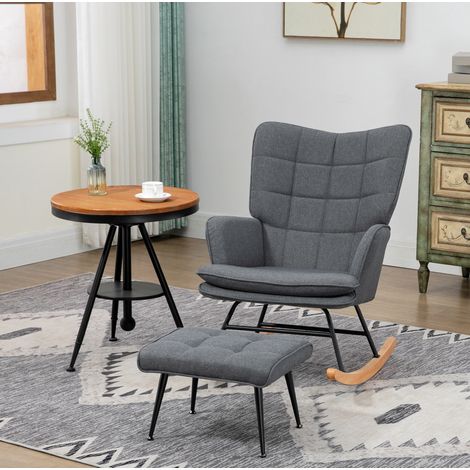 Schaukelstuhl mit Hocker 64x89x90 cm Grau aus Polyester mit Armlehnen und hoher Rückenlehne (1/5)