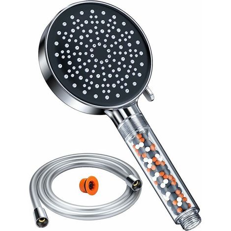 Soffione doccia a risparmio idrico, soffione ad alta pressione con tubo flessibile da 1,5 m, 6 getti diversi, cromato, 8 l/min (1/5)
