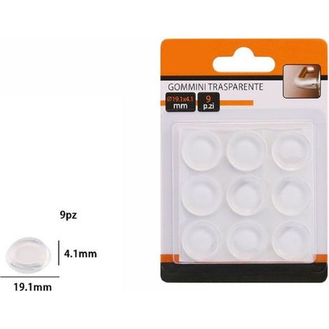 TrAdE Shop Traesio - Set 9 Pezzi Gommini Adesivi Protezione Pavimenti Trasparenti Rotondi 19.1x4.1mm - (1/2)