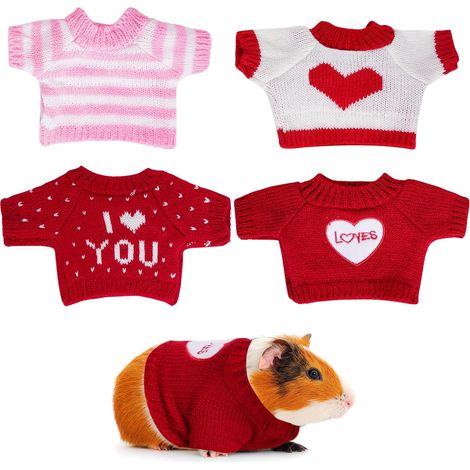 Lot de 4 vêtements tricotés pour la Saint-Valentin, Cochon d'Inde, Hamster, Furet pour Petits Animaux, vêtements d'hiver et de Noël (Saint-Valentin) (1/5)