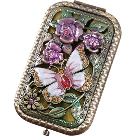 1 Miroir de poche pliable double face en métal cuivré style européen pour maquillage voyage femme (1/5)