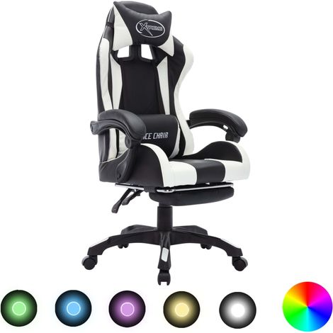 Fauteuil de jeux vidéo avec LED RVB Blanc et noir Similicuir