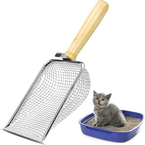 Cat Litter Scoop Metal Cat Litter Scoop with Wooden Handle for Pets Cats Dogs Rabbit 5 mm (1/5)