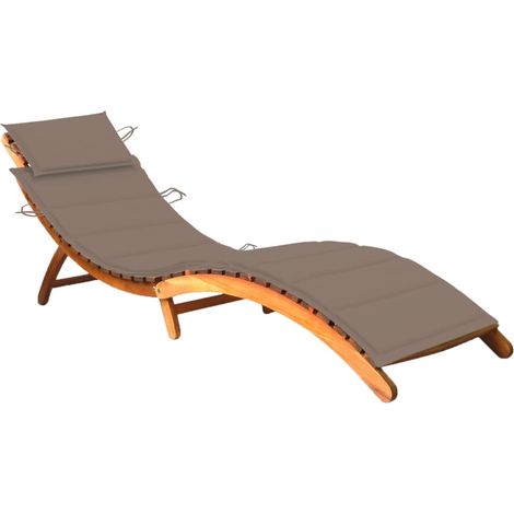 Transat chaise longue bain de soleil lit de jardin terrasse meuble d'extérieur avec coussin bois d'acacia solide (1/5)