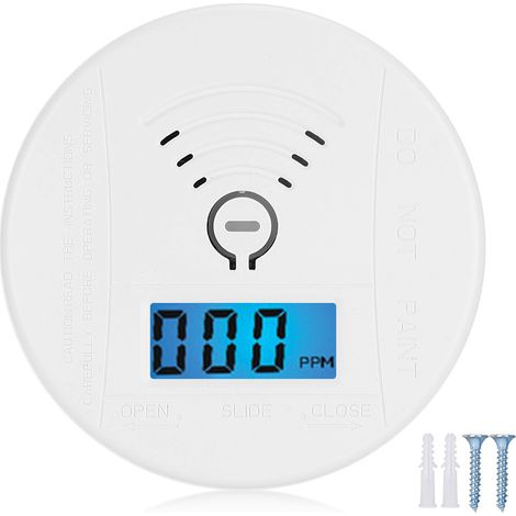 Détecteur de monoxyde de carbone CO 360° rond mini, alarme sonore et lumineuse avec écran LCD, avertisseur de gaz toxique (1/5)