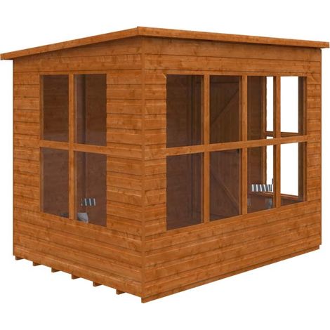 8 x 6 Feet Penthouse 12mm Shed - Solid Wood/Softwood/Pine - L235 x W175 x H204.1 cm - Burnt Orange