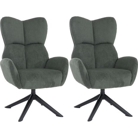 [NON UTILIZZATO] Set da 2 sedie da pranzo HHG-533, relax lounge, imbottita, girevole, metallo velluto a coste (320 g/m²), verde