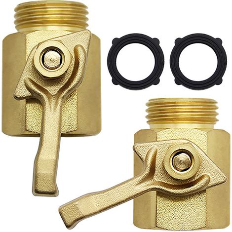 Lot de 2 Vannes d'Arrêt pour Tuyau d'Arrosage, Robuste en Laiton, 3/4'' (19 mm), avec 2 Rondelles de Tuyau (1/5)