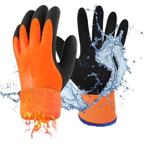 2 Paire Gants de travail Winter, Gants Protections imperméables Gants Doublure intérieure chaude Gants Enduit de Nitrile Gants d'hiver chauds isolés pour Travaux en Milieu Humide et Froid (1/5)