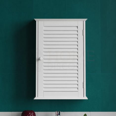Armoire de Salle de Bain 1 Porte d'obturation à Style persiennes Fixation Murale de Stockage, Blanc (1/5)