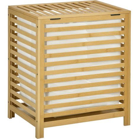 Panier à linge en bambou, sac à linge amovible, résistant à l'eau, naturel et beige