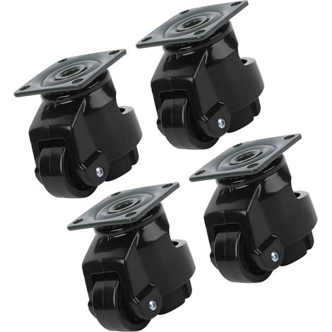 4 roulettes réglables GD-40F, galets industriels robustes avec ajustement de niveau, couleur noire, lot de 4 (1/5)