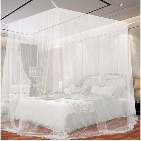 Moustiquaire de Lit, Grand Carrée Moustiquaire pour Lit Extra Large, Moustiquaire Baldaquin Intérieur et Extérieur pour Lits Simples et Doubles - Blanc (200 x 220 x 210cm) (1/5)