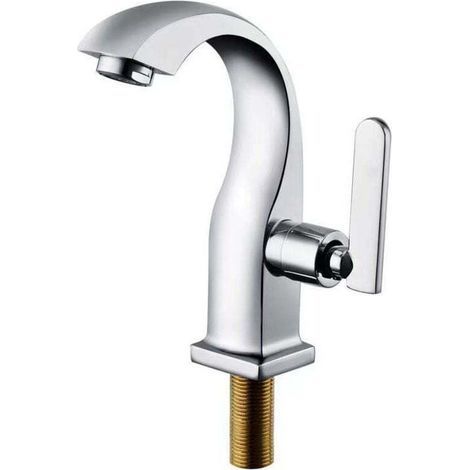 Robinet d'eau froide unique Chrome Salle de bain Lavabo Robinet Cuivre Levier unique Bec Bassin Bain Robinet d'eau froide Maison Jardin Accessoires (1/4)
