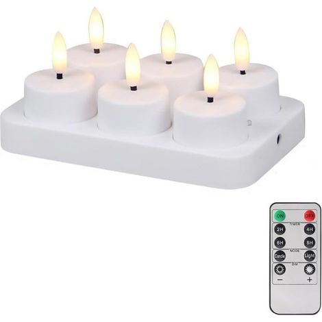 Lot de 6 Bougie LED Rechargeable Bougie Chauffe-plat LED Électrique Flamme Vacillante avec Station de Charge et Télécommande (1/5)