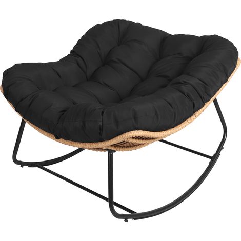 Sedia a dondolo in rattan sintetico con cuscino nero CINTA