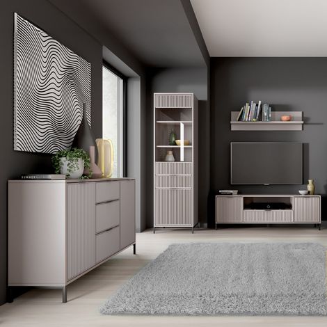 Wohnwand Beige LAURO-161 modern mit Rillenoptik 4-teilig (1/5)