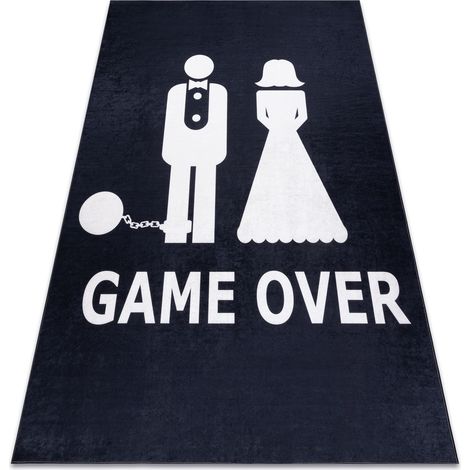 Tappeto lavabile BAMBINO 2104 'Game over' matrimonio, addio al celibato, antiscivolo - nero black 80x150 cm