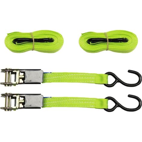 25MM Ratchet Straps 5 Metre 0.67 Ton x2 (800KG 5M Tie Down High Visibility S Hook)