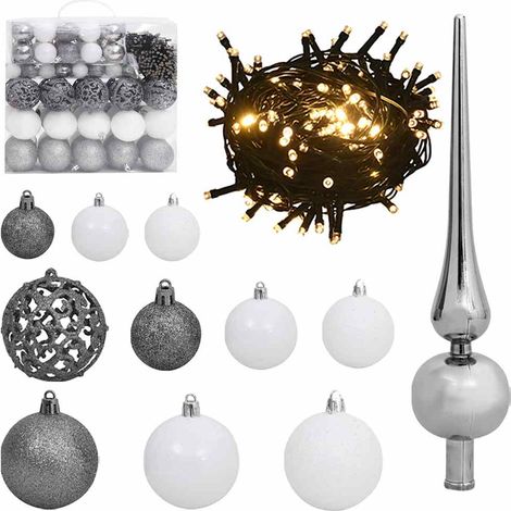 vidaXL Set Natale con 120 Palline Punta e 300 Luci LED Bianco e Grigio (1/5)