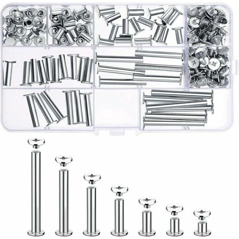 80 Ensemble Chicago Vis Assortiment Kit 7 Diffrentes Tailles en Mtal Vis Tte Rond Post Chicago Vis Bouton pour DIY Reliure de dcoration en Cuir (1/4)