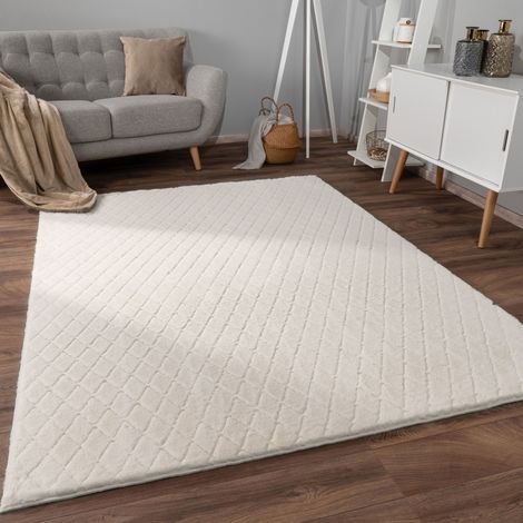 Paco Home Teppich Bubble Wohnzimmer Schlafzimmer Hochflor Fell Geometrisches Design 3D 80x150 cm, Creme 2