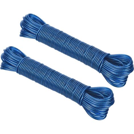 Corde à Linge enrobée de Plastique, Lot de 2, 1/8 Pouce x 66 Pieds, Fil en Acier Extra résistant pour sécher Le Linge, Suspendre à l'extérieur, Bleu (1/5)