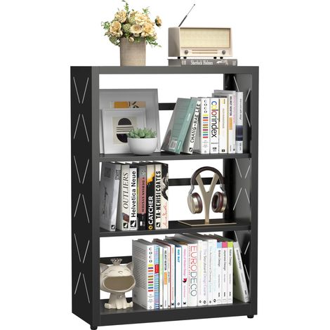 Bibliothèque en métal à 3 niveaux, étagère de rangement avec 2 étagères réglables, bibliothèque, étagère sur pied pour salon, bureau, cuisine, chambre à coucher, 86 x 58,5 x 25 cm (1/5)